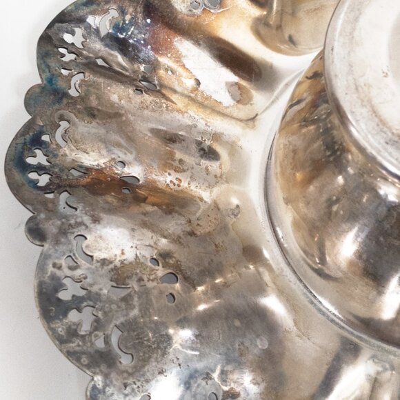 Oxford Plate Silver Over Copper Wine Champagne Holder 1900s Ornate Skirted Dish - Picture 7 of 9